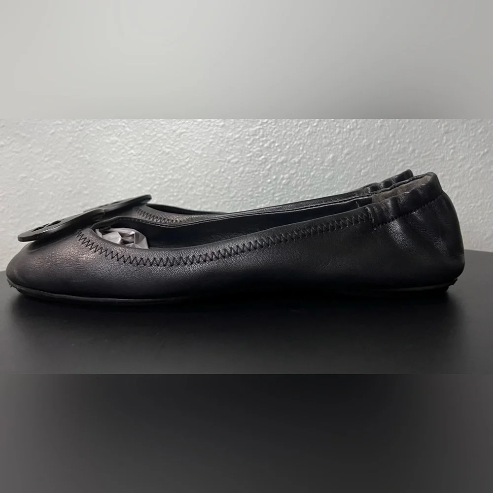 Tory Burch Black Leather Reva Travel Ballet Flats Casual Classic Office Business